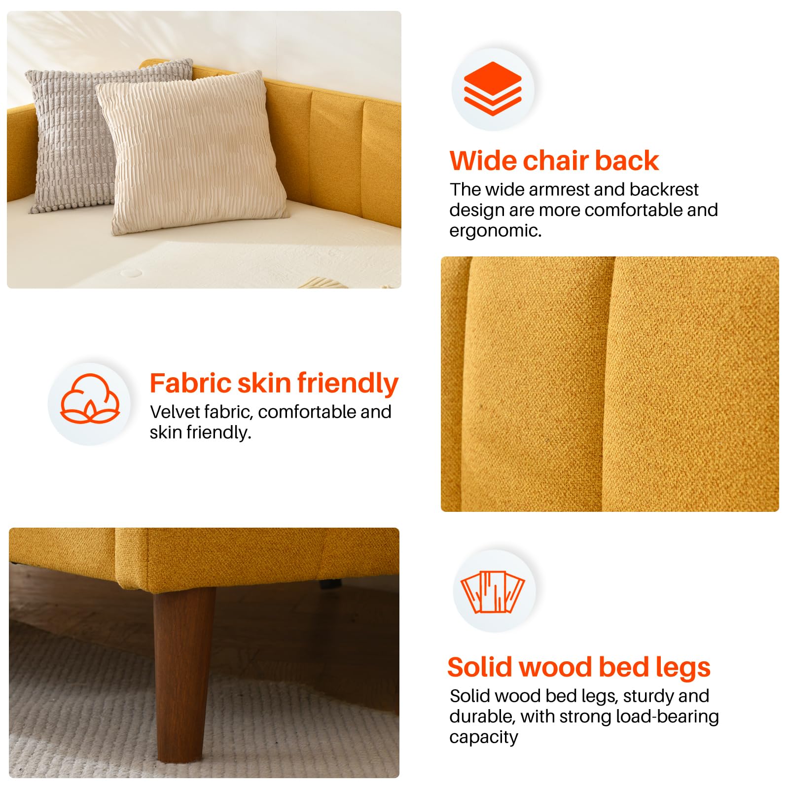 Twin Size Upholstered Daybed with Adjustable Backrest