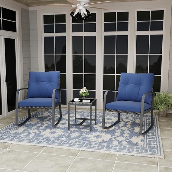 3-Piece Patio Bistro Set with Rocking Chairs and Table
