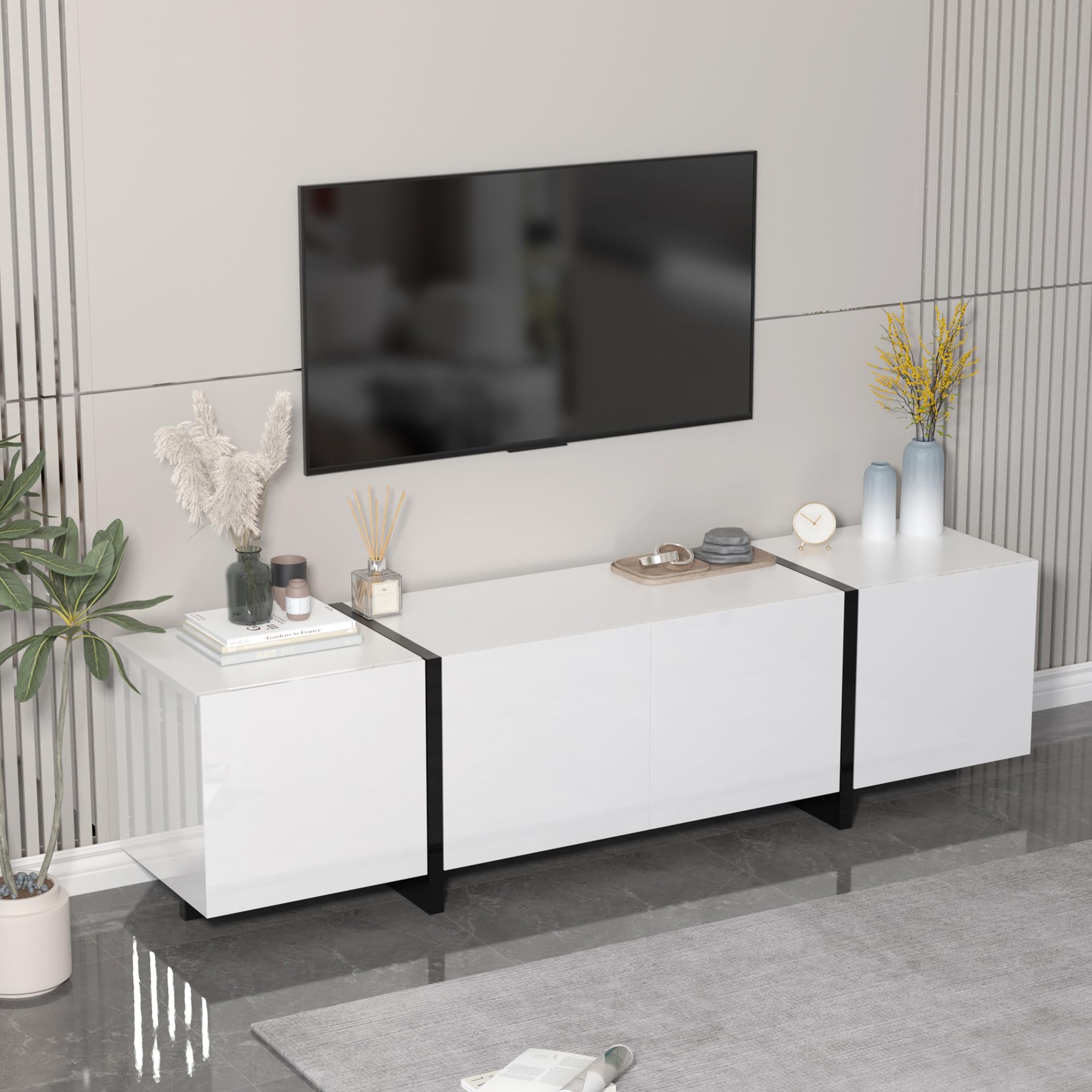 67" Wide High Gloss Modern TV Stand with Storage