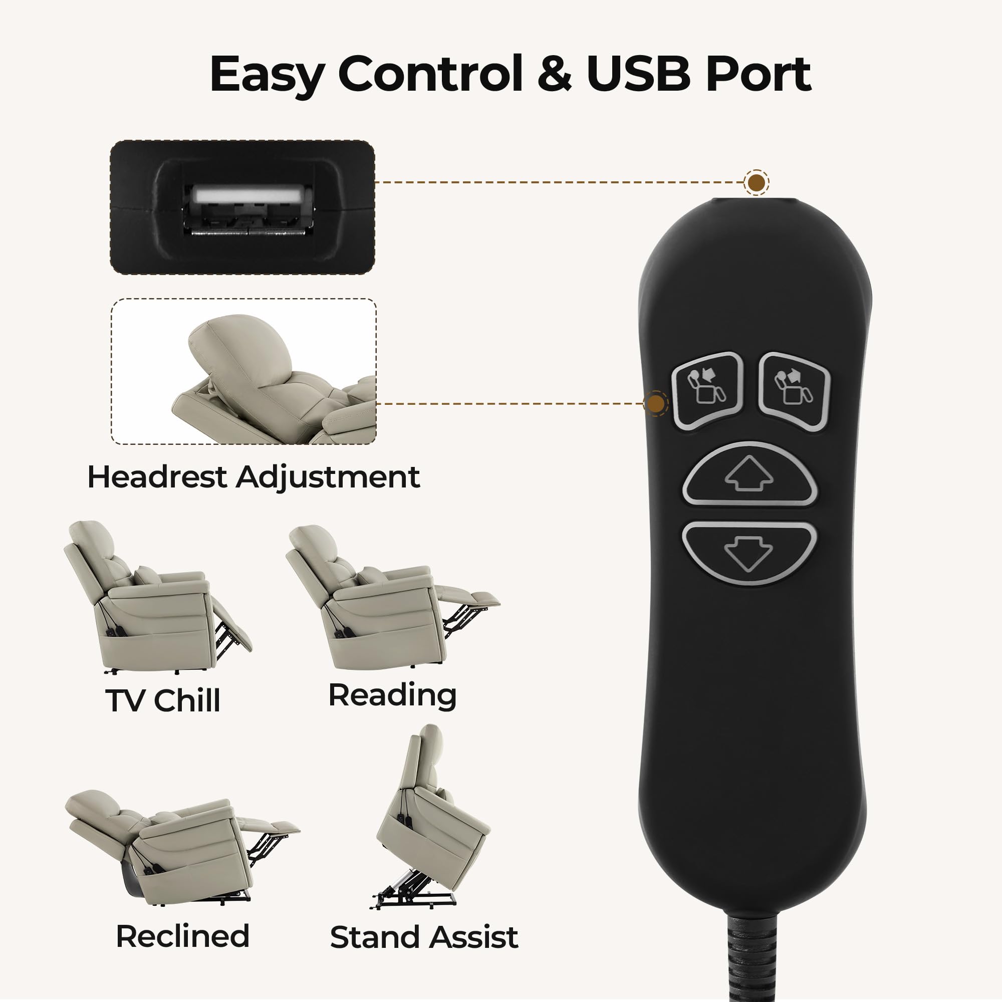 Power Lift Recliner Chair with Headrest and Massage