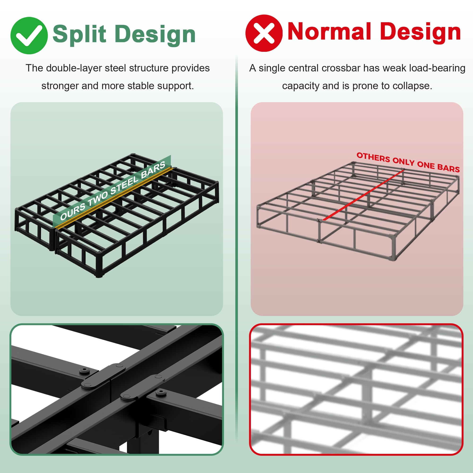 Split Queen Box Spring 9 Inch Heavy Duty Metal