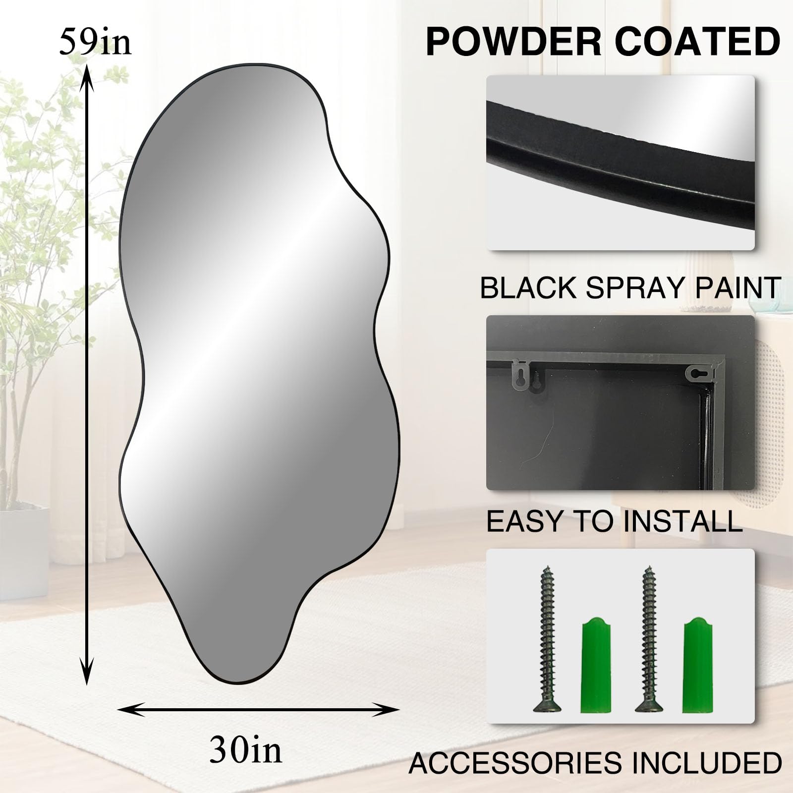 Irregular Wall Mirror 59x30 Large Asymmetrical Full Length