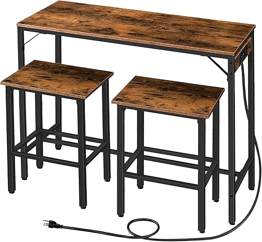 Industrial Bar Table Set with Charging Station