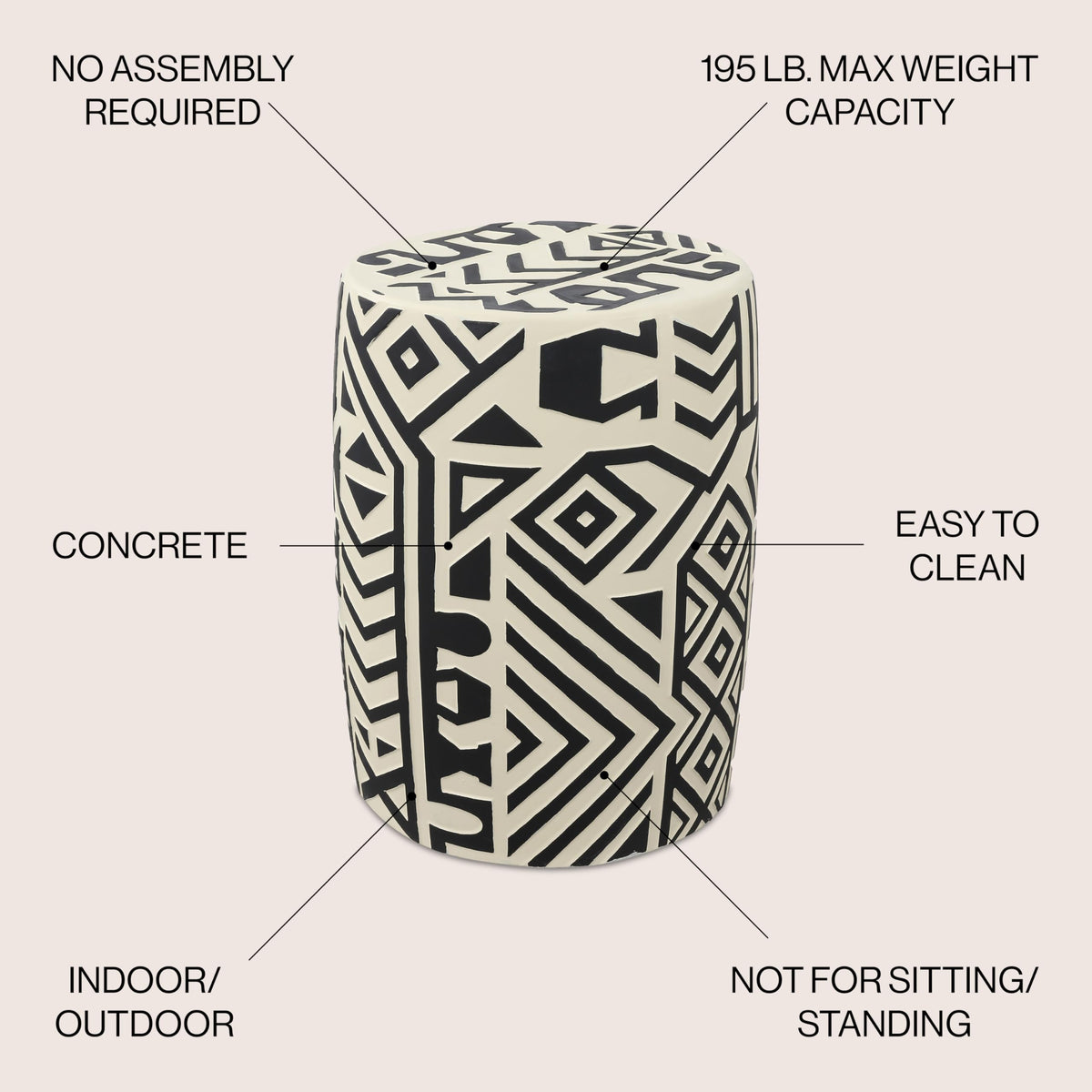 17.75" Mid-Century Modern Geometric Drum Garden Stool