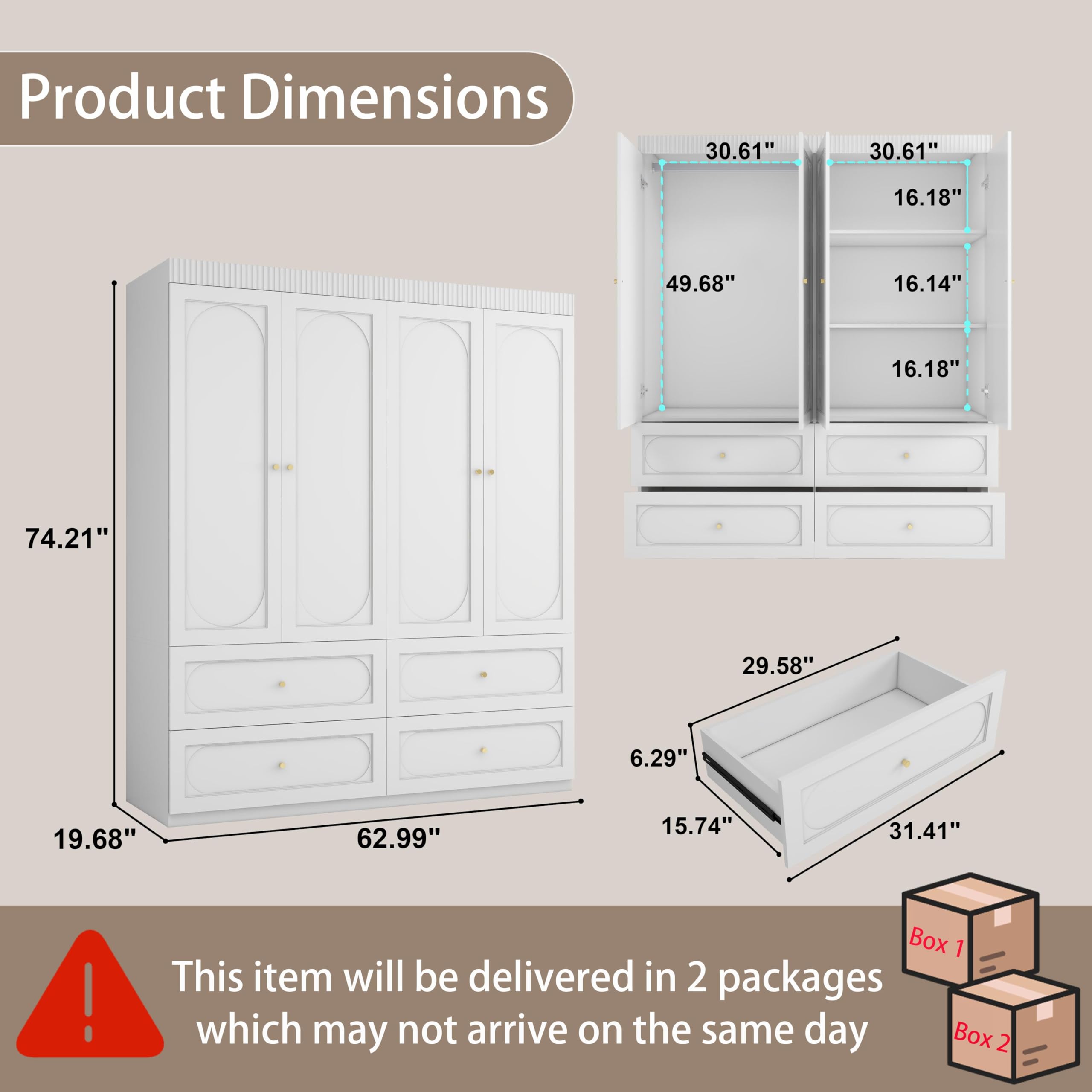 Armoire Wardrobe Closet with 4 Drawers and 4 Doors