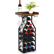 19-Bottle Wine Rack with Glass Holder and Wood Tabletop