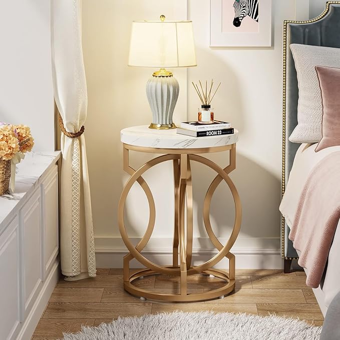 Modern Round End Table Set of 2 - 20" Gold Side Tables