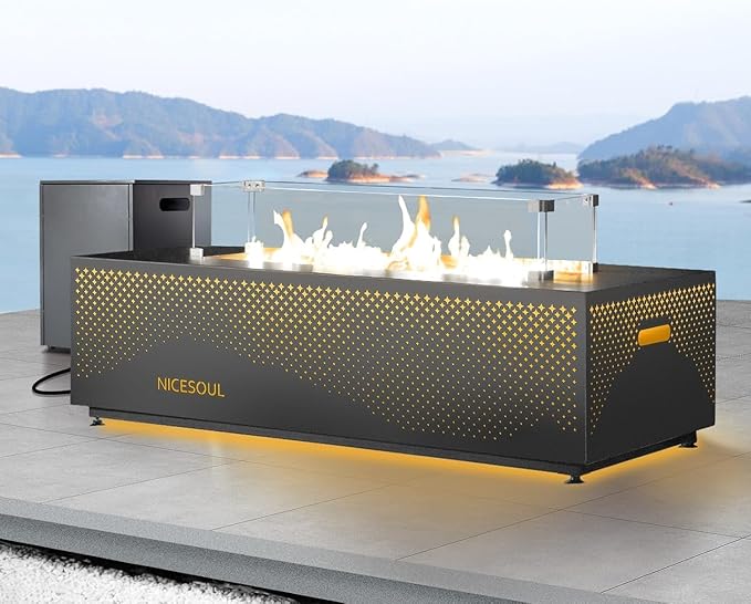 42" Outdoor Rectangle Fire Pit Table with Tank Storage