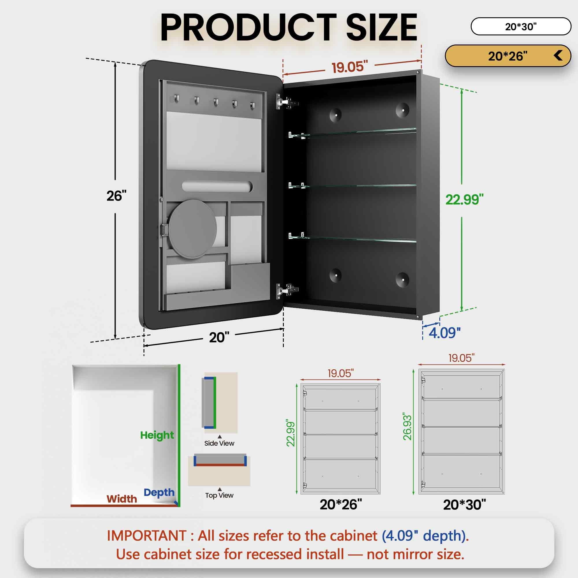 20x26 Inch Medicine Cabinet with Mirror