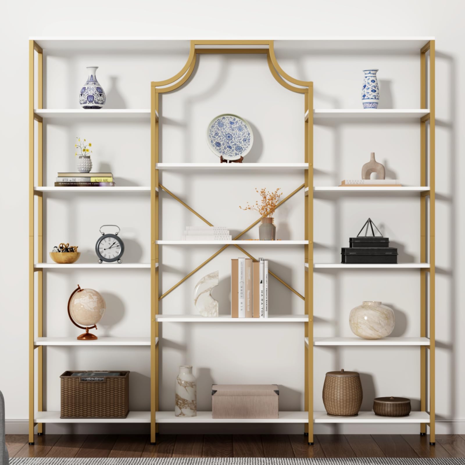 13-Tier Gold & White Bookshelf