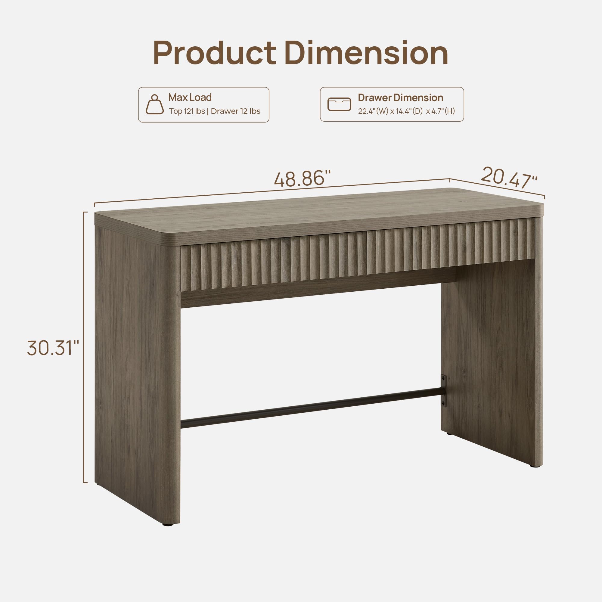 Office Computer Desk with 2 Drawers 48.8" Executive Writing Desk