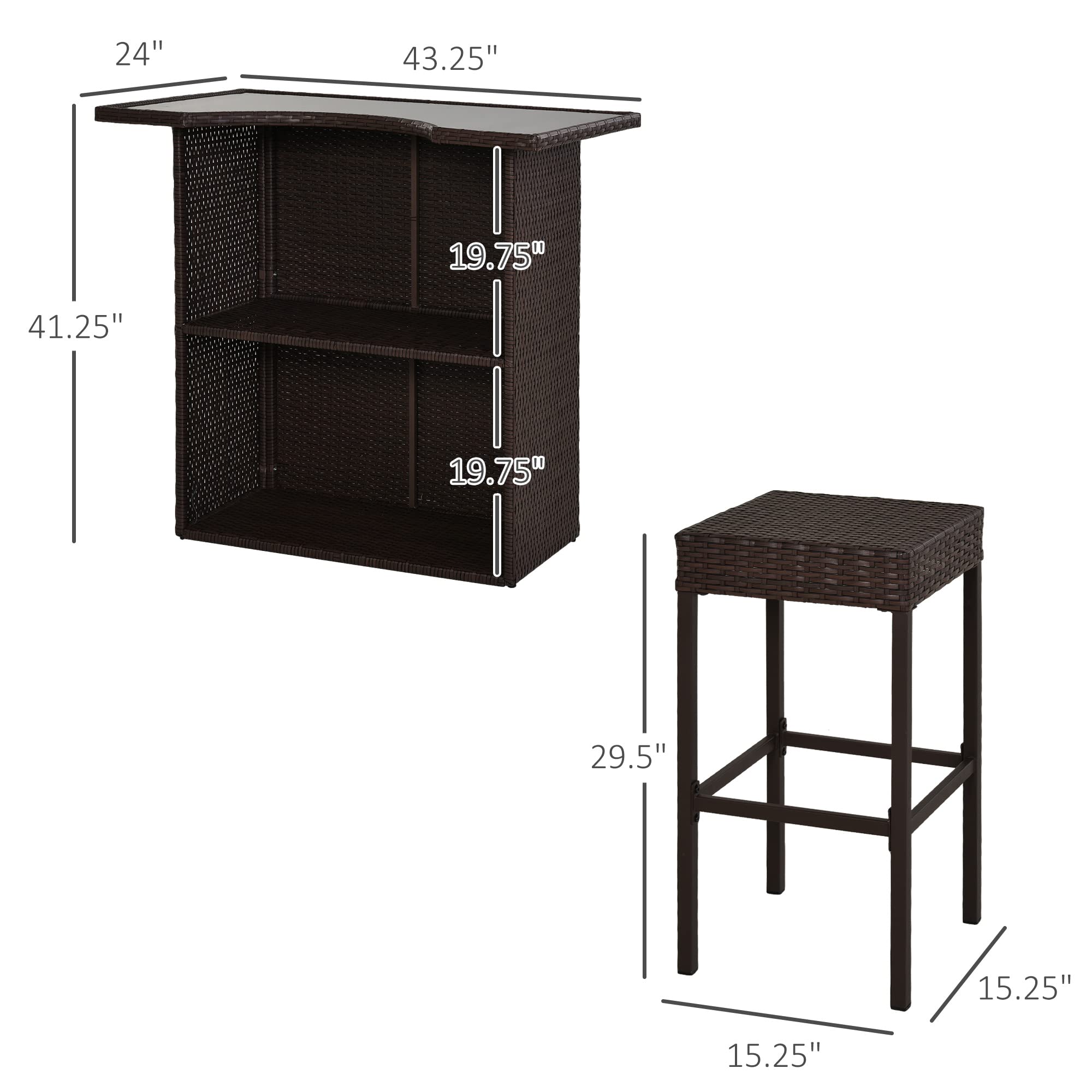 5-Piece Rattan Wicker Bar Set with Glass Top