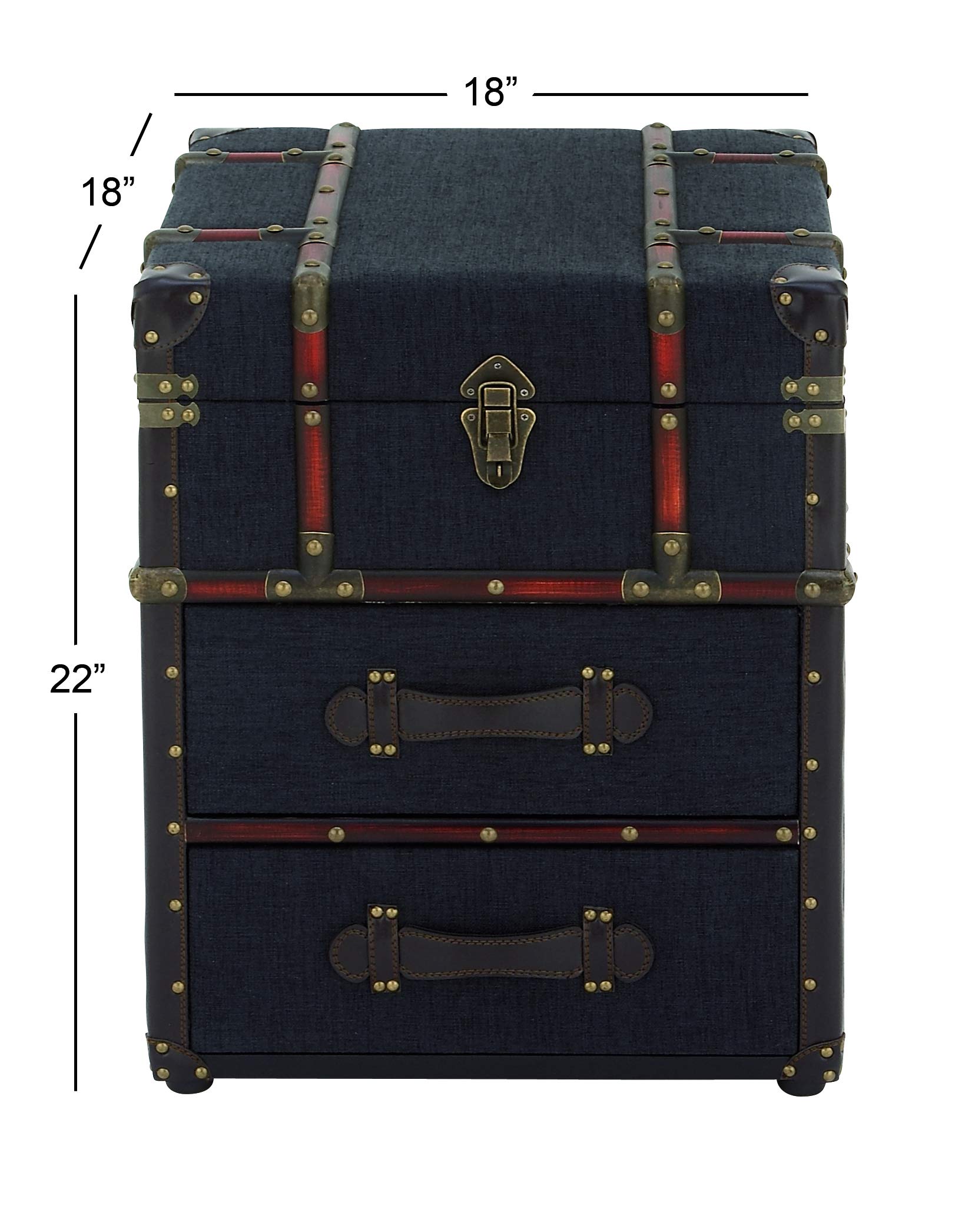 Blue Linen Upholstered 2-Drawer Accent Table