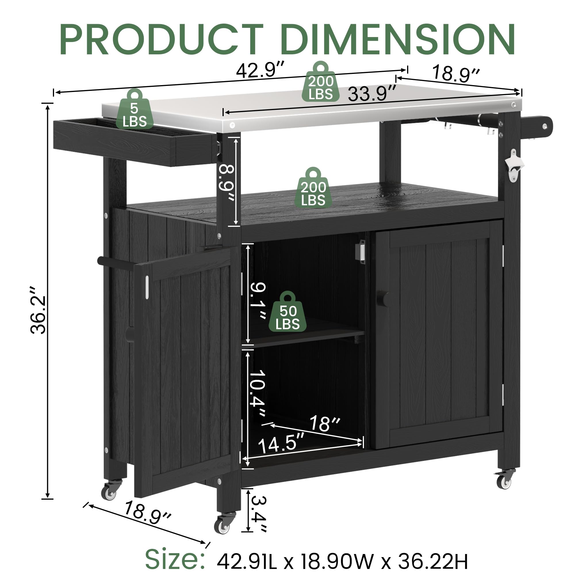 Weatherproof Outdoor Kitchen Island with Stainless Steel Top
