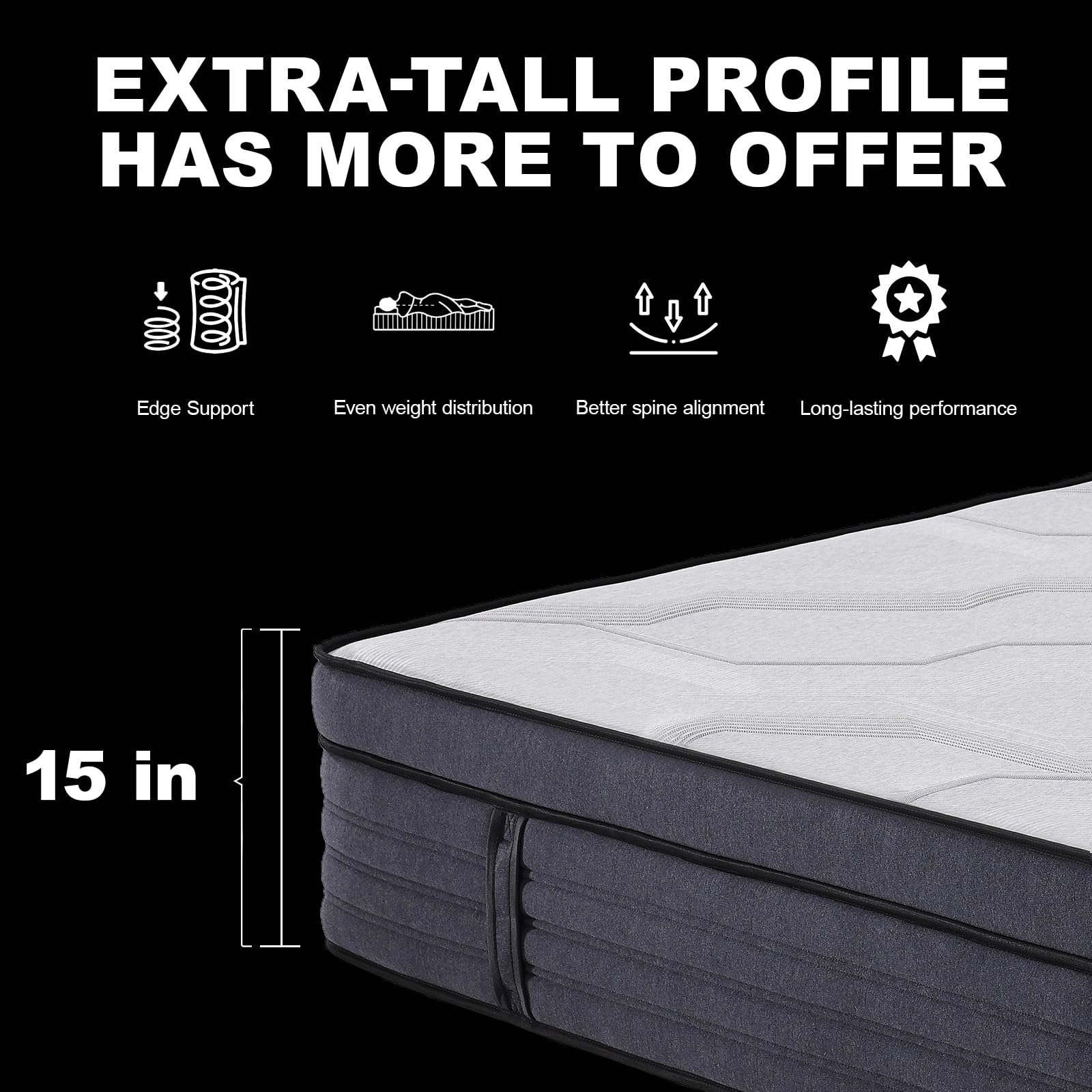 15 Inch Hybrid Charcoal Gel Memory Foam Queen Mattress