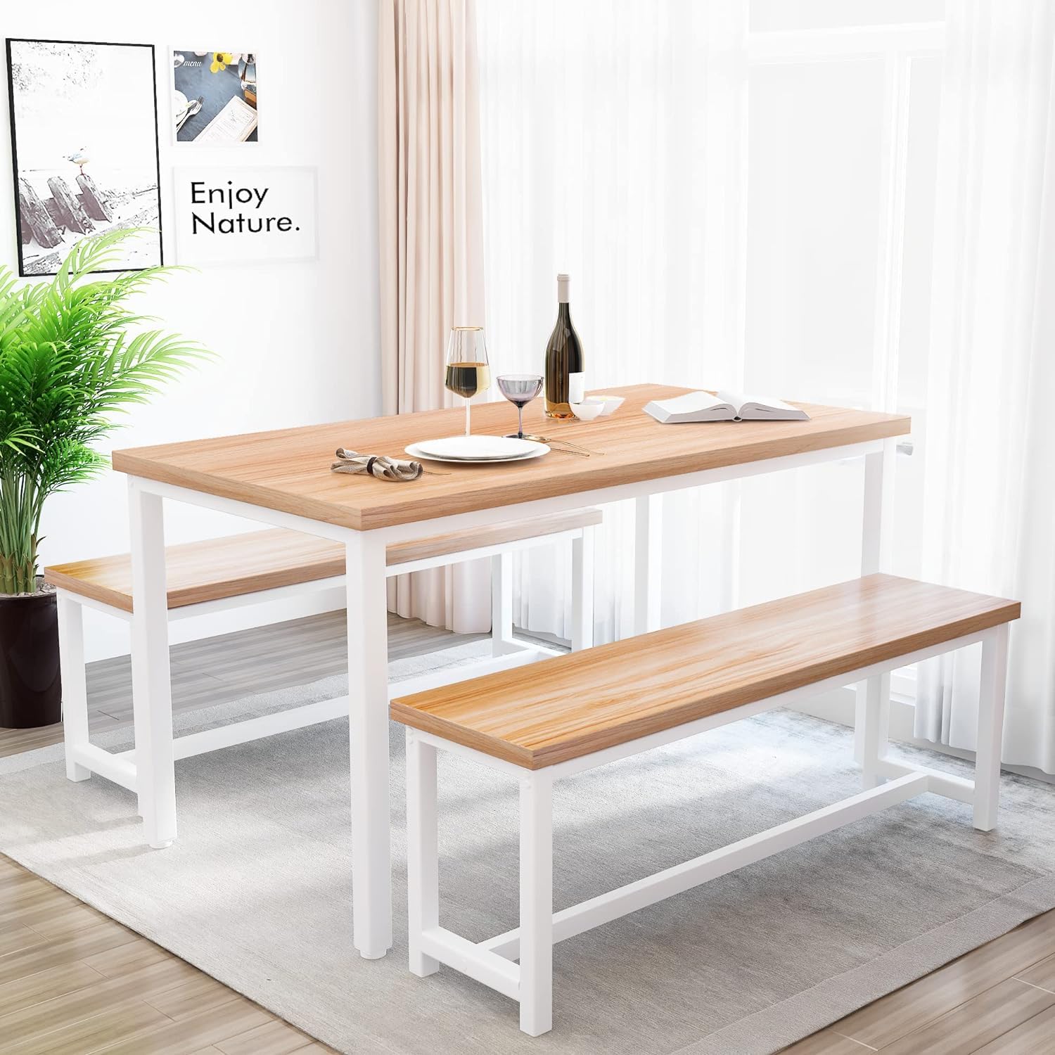Dining Table Set for 4 with Benches