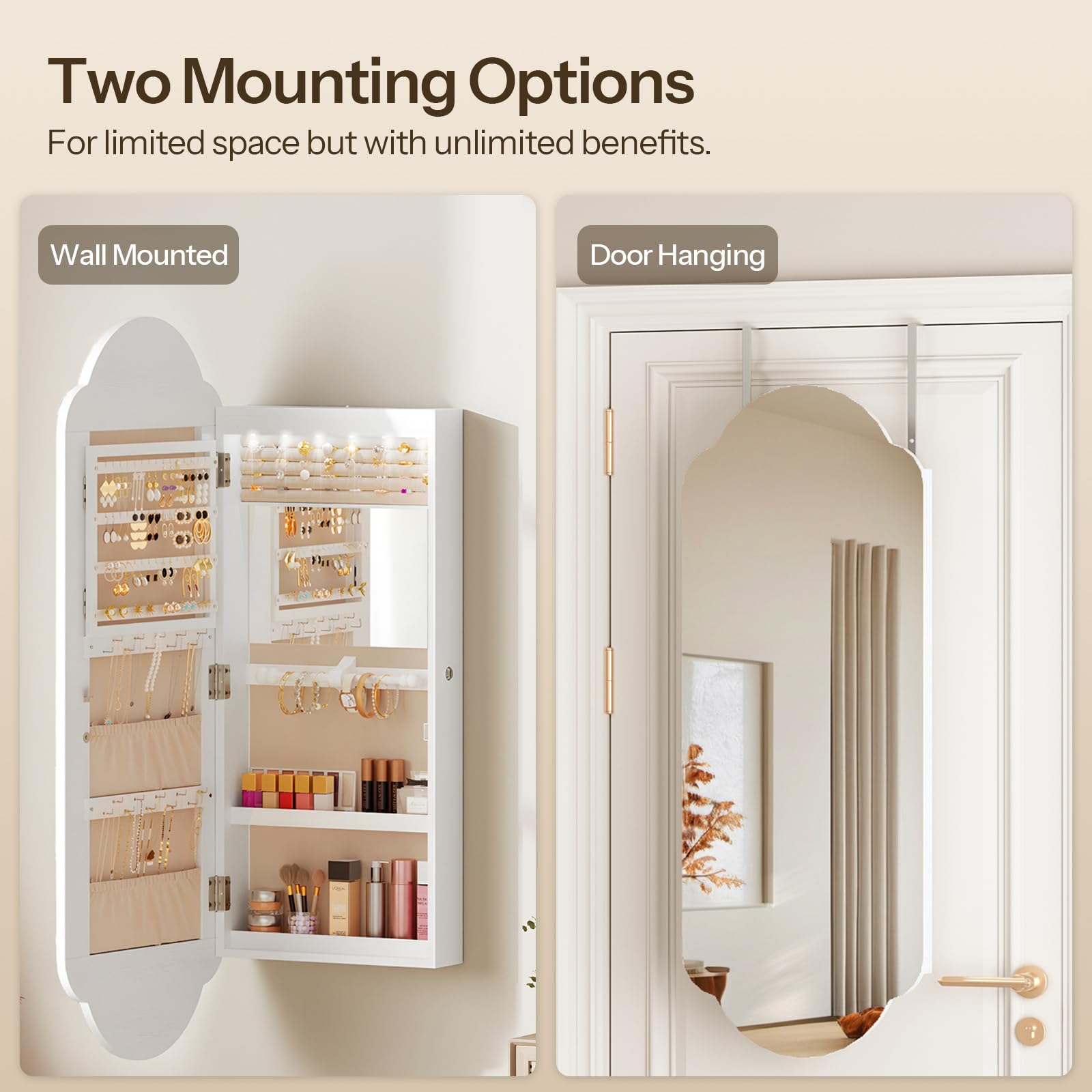 Wide LED Jewelry Cabinet with Mirror