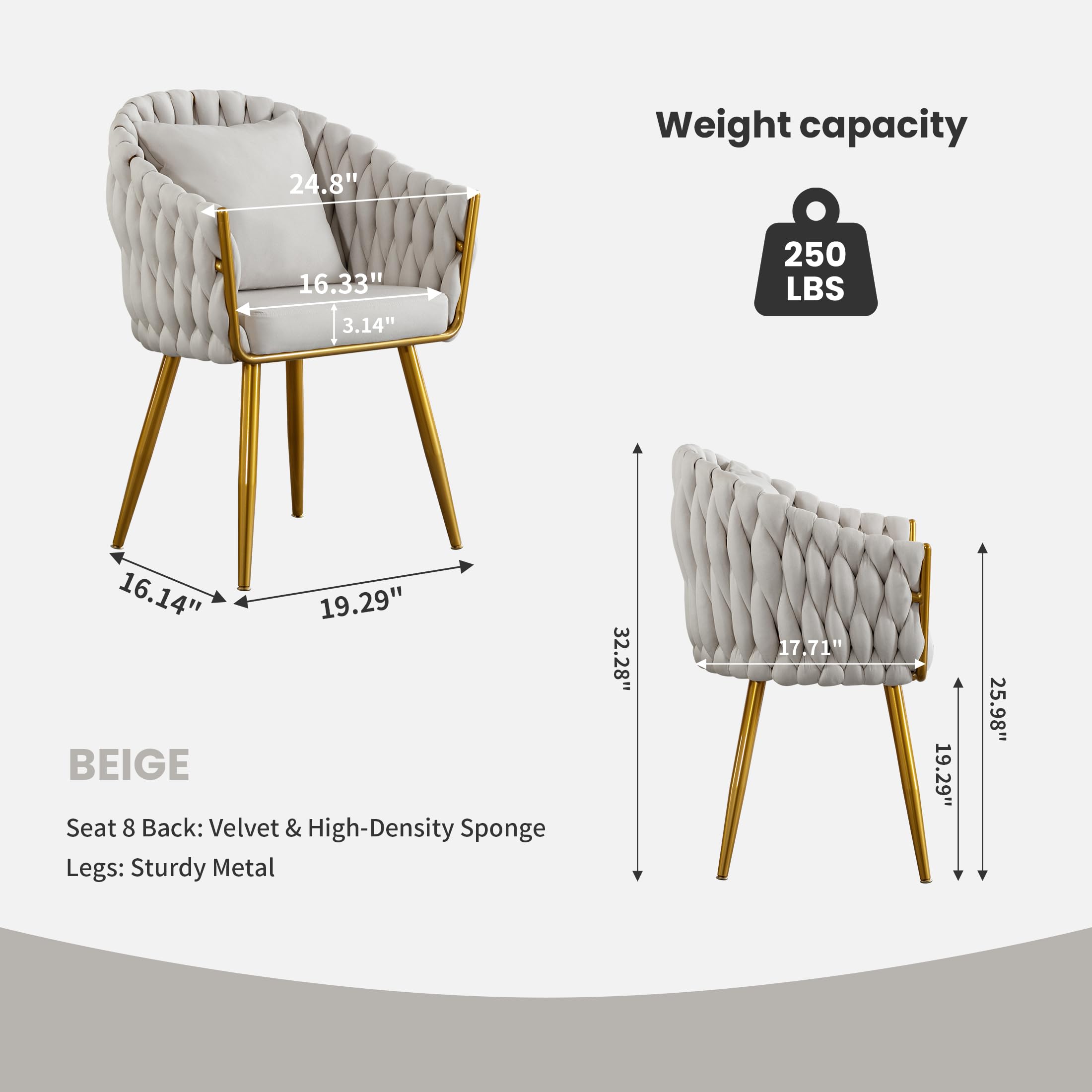 Woven Dining Chair with Gold Metal Legs