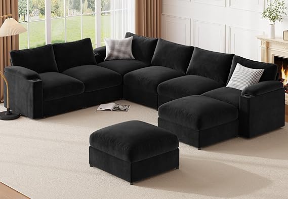 Oversized Modular Sectional Sofa Grey Velvet U-Shaped 8-Seat