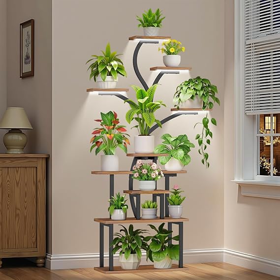 10 Tier Plant Stand with Grow Lights - 65 Inch