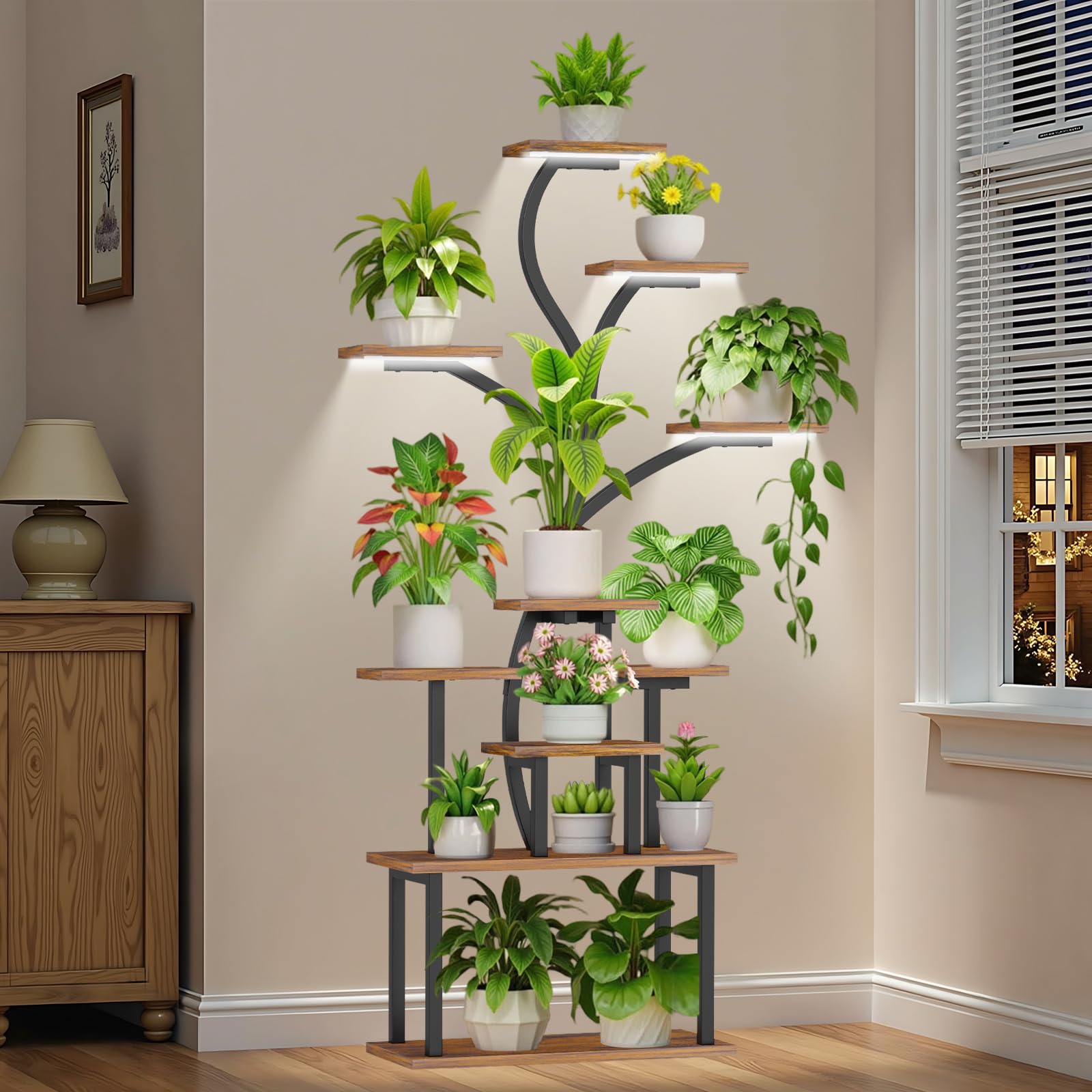 10 Tier Plant Stand with Grow Lights - 65 Inch
