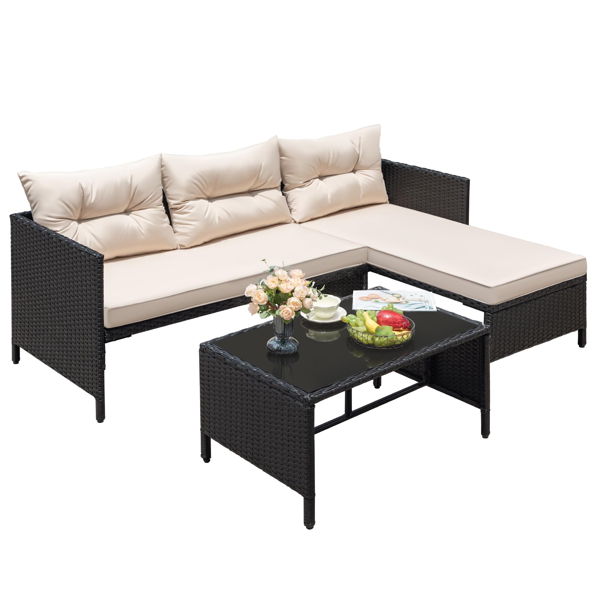 3 Piece Outdoor Wicker Rattan Sectional Sofa Set