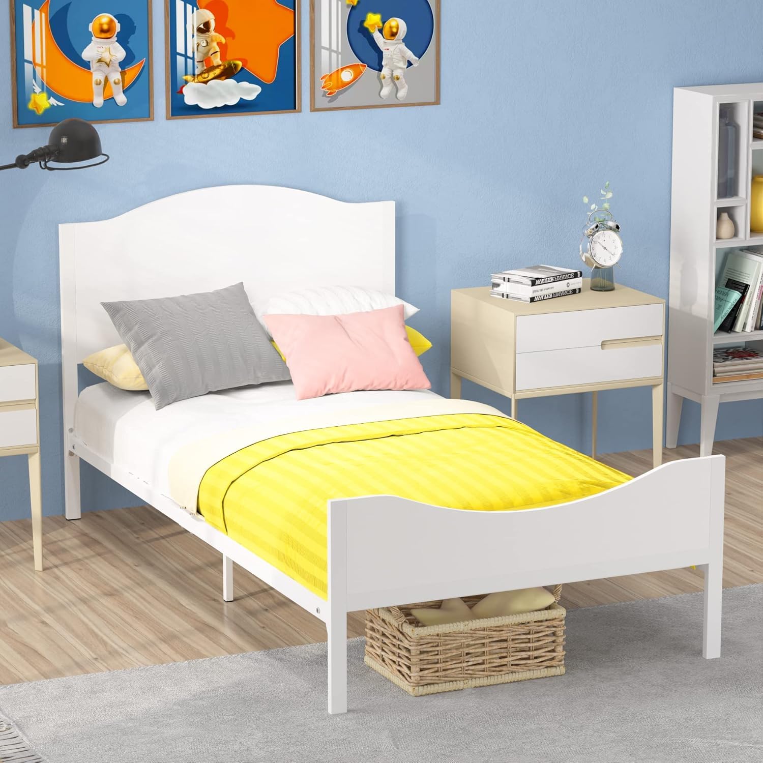 Twin Bed Frame with Wooden Headboard and Footboard