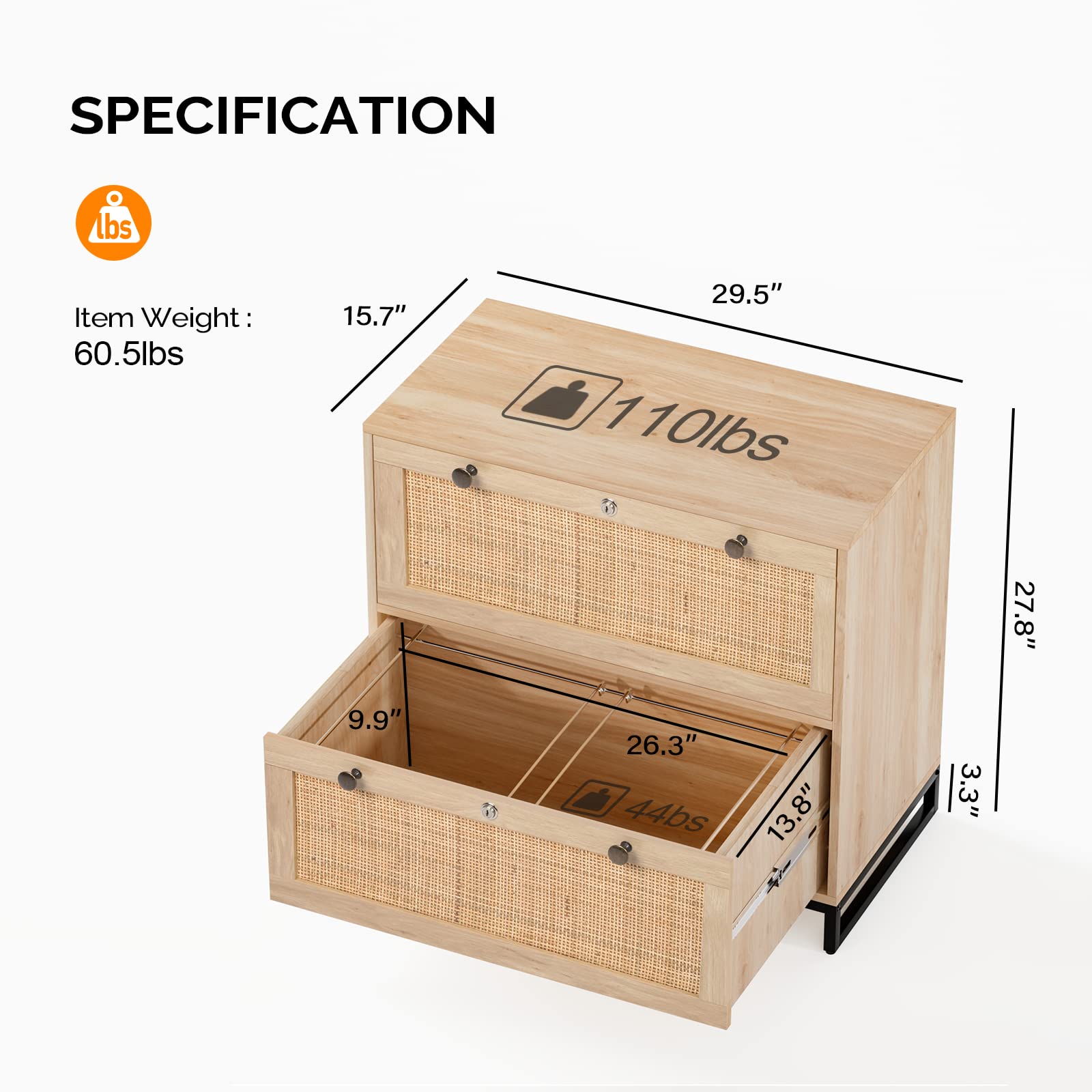 Rattan Lateral File Cabinet with Lock