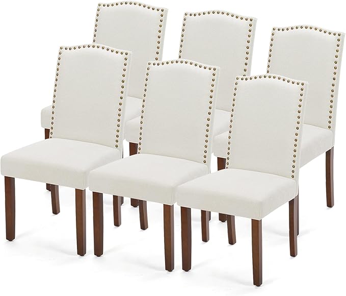 Dining Chairs Set of 6 with Padded Seat and Wooden Legs