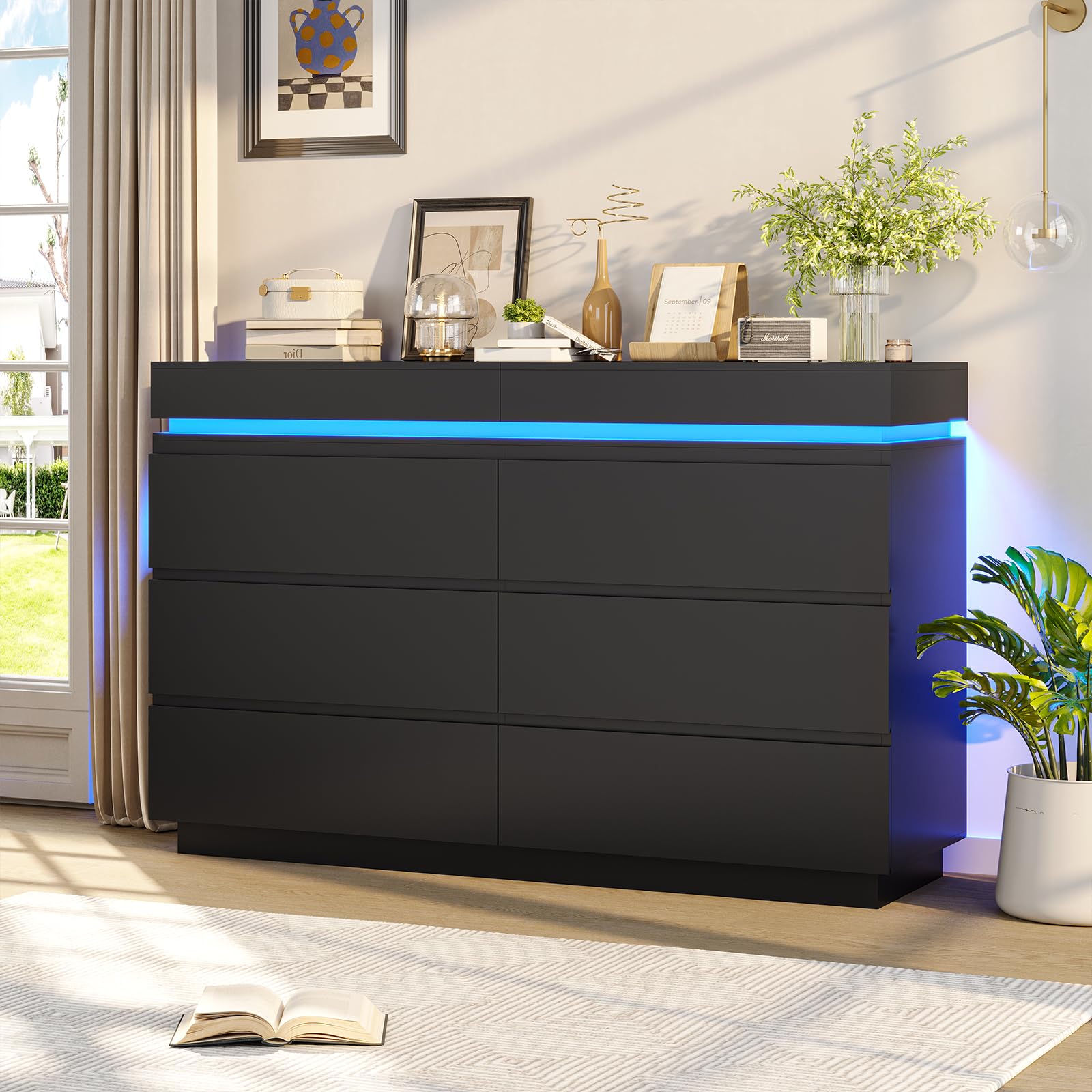 6 Drawer Dresser with Sliding Desktop and Charging Station