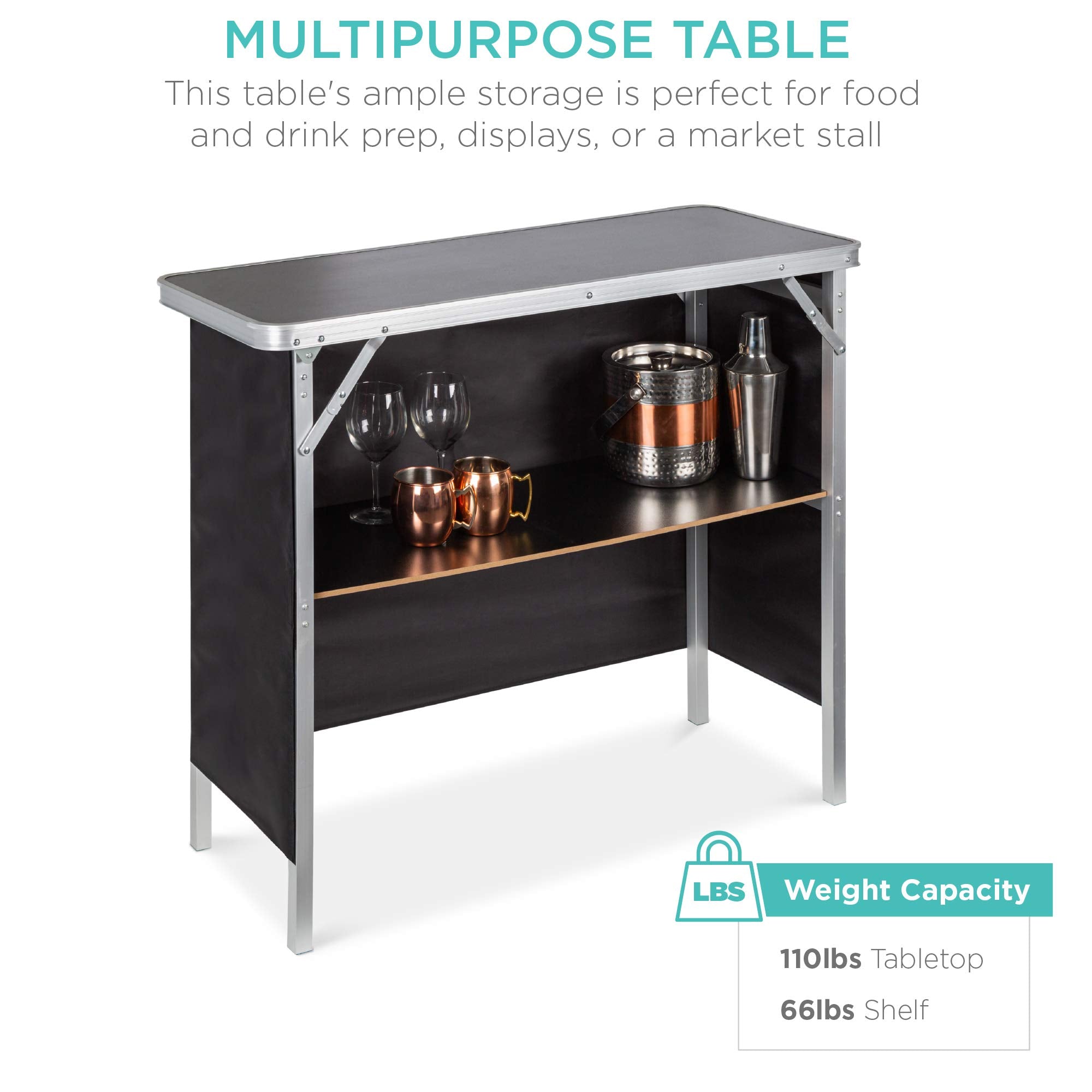 Portable Pop-Up Bar Table with Storage Shelf