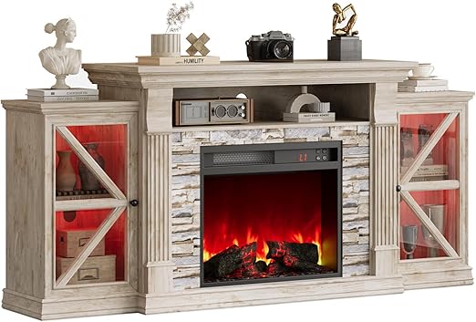 Electric Fireplace TV Stand 70" Farmhouse Entertainment Center