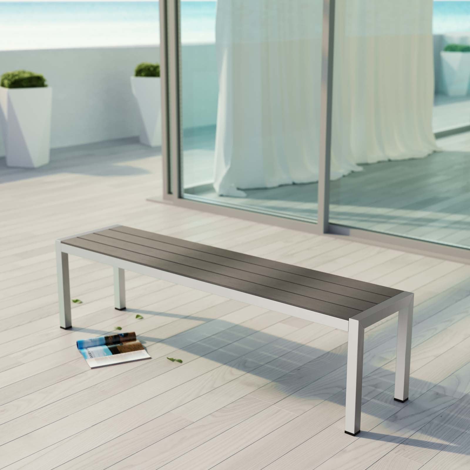 Aluminum Outdoor Patio Bench Silver Gray