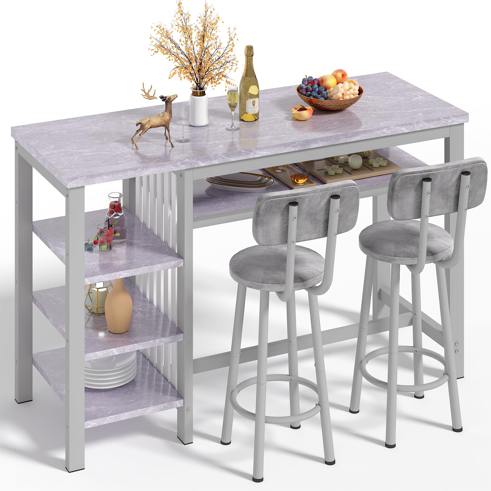 3-Piece Bar Table Set with Storage Shelves