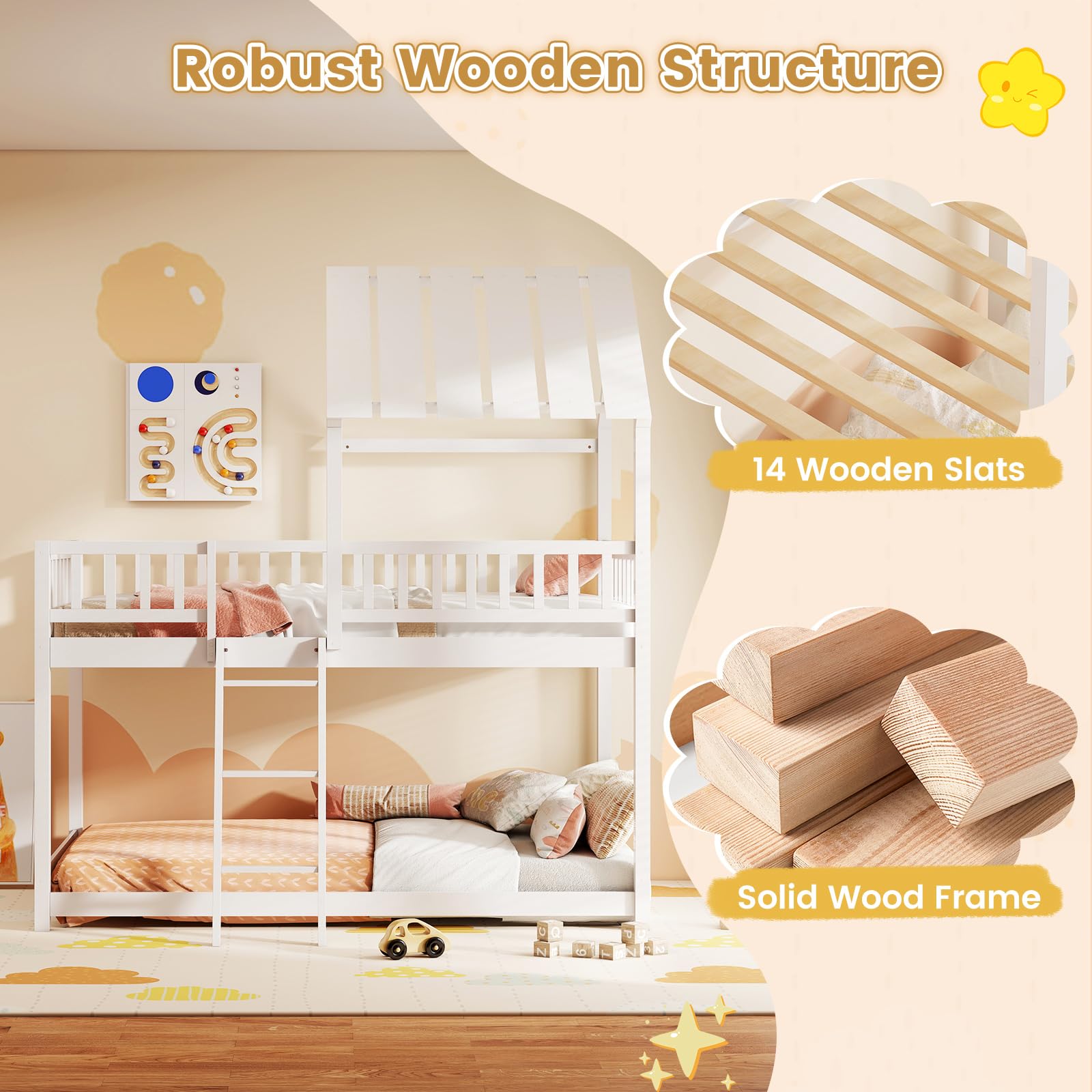 Twin Over Twin House Bunk Bed with Roof