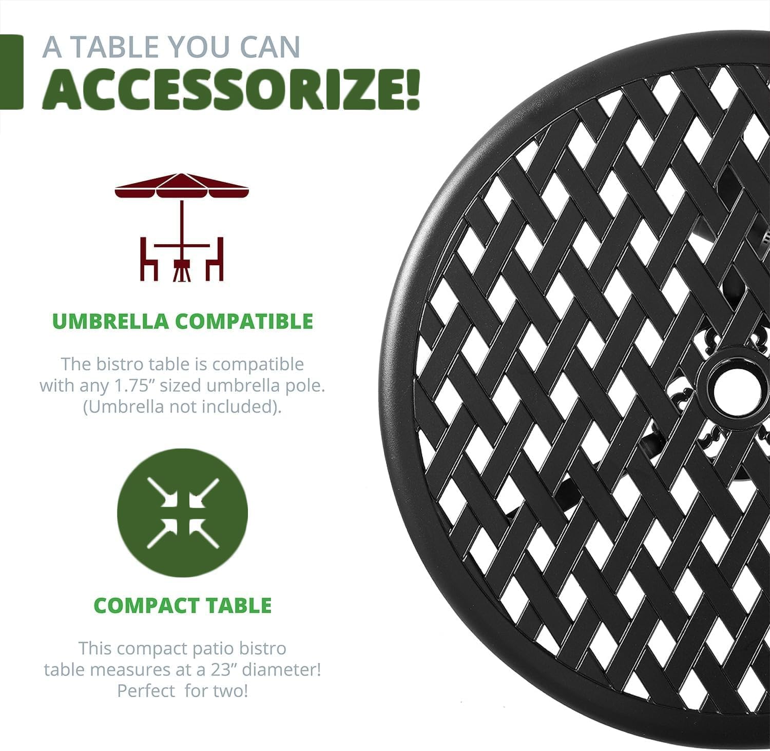 3-Piece Outdoor Bistro Set with Umbrella Hole