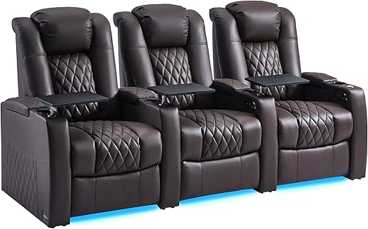 Home Theater Seating Row of 4 - Top Grain Leather Power Recliner