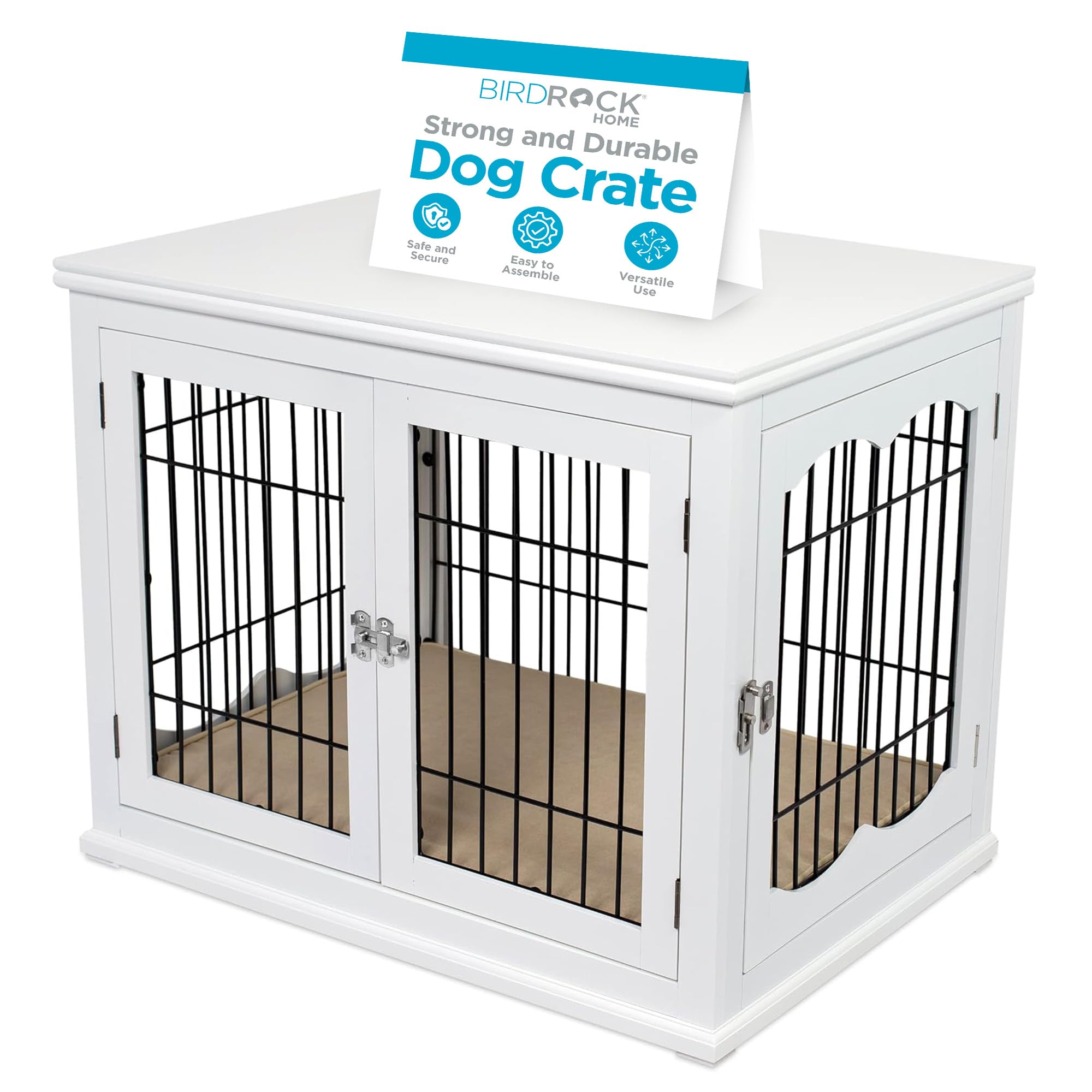 Decorative Dog Kennel with Pet Bed - Double Door Indoor Crate