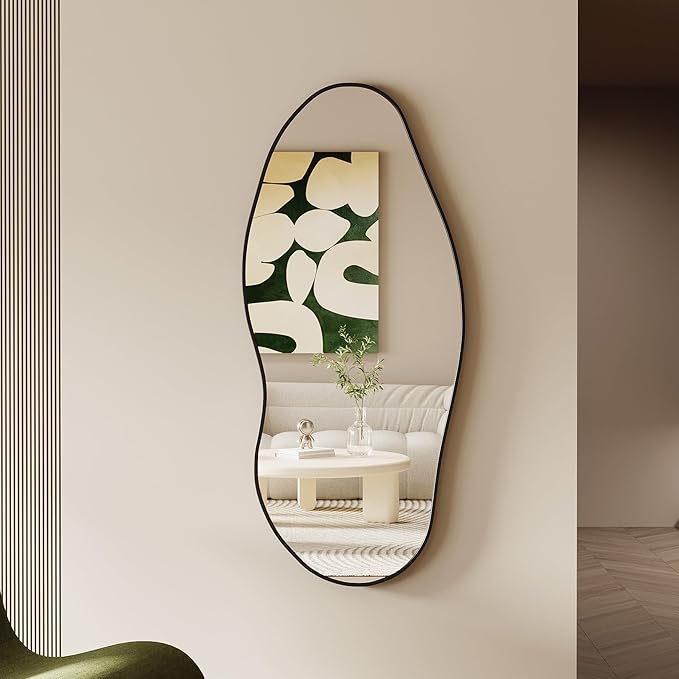 Wavy Wall Mirror 36x24 Irregular Decorative Alloy Framed Abstract Artistic Mirror
