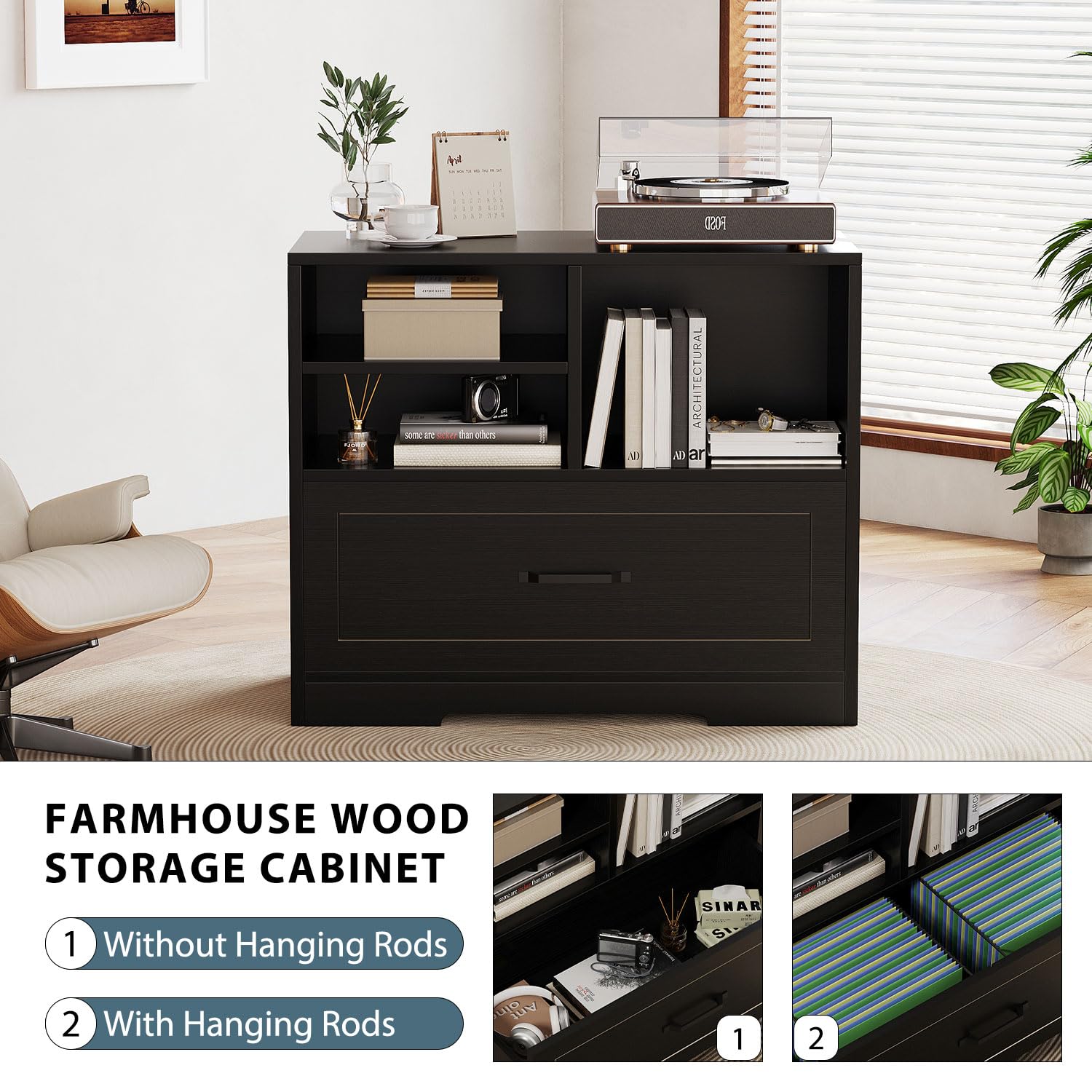 Lateral Filing Cabinet with Drawer and Storage Shelves