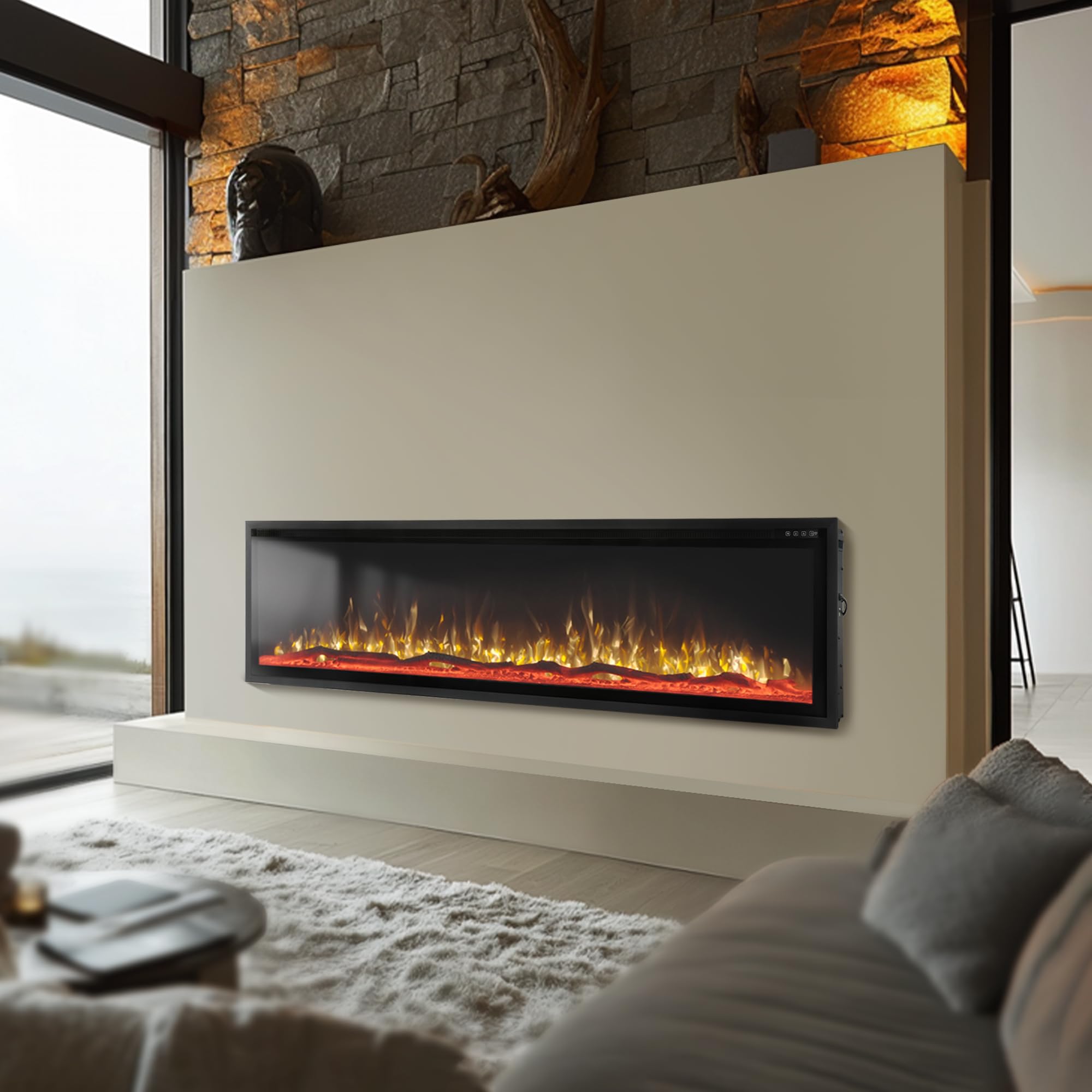 72" Electric Fireplace Wall Mounted with Remote Control