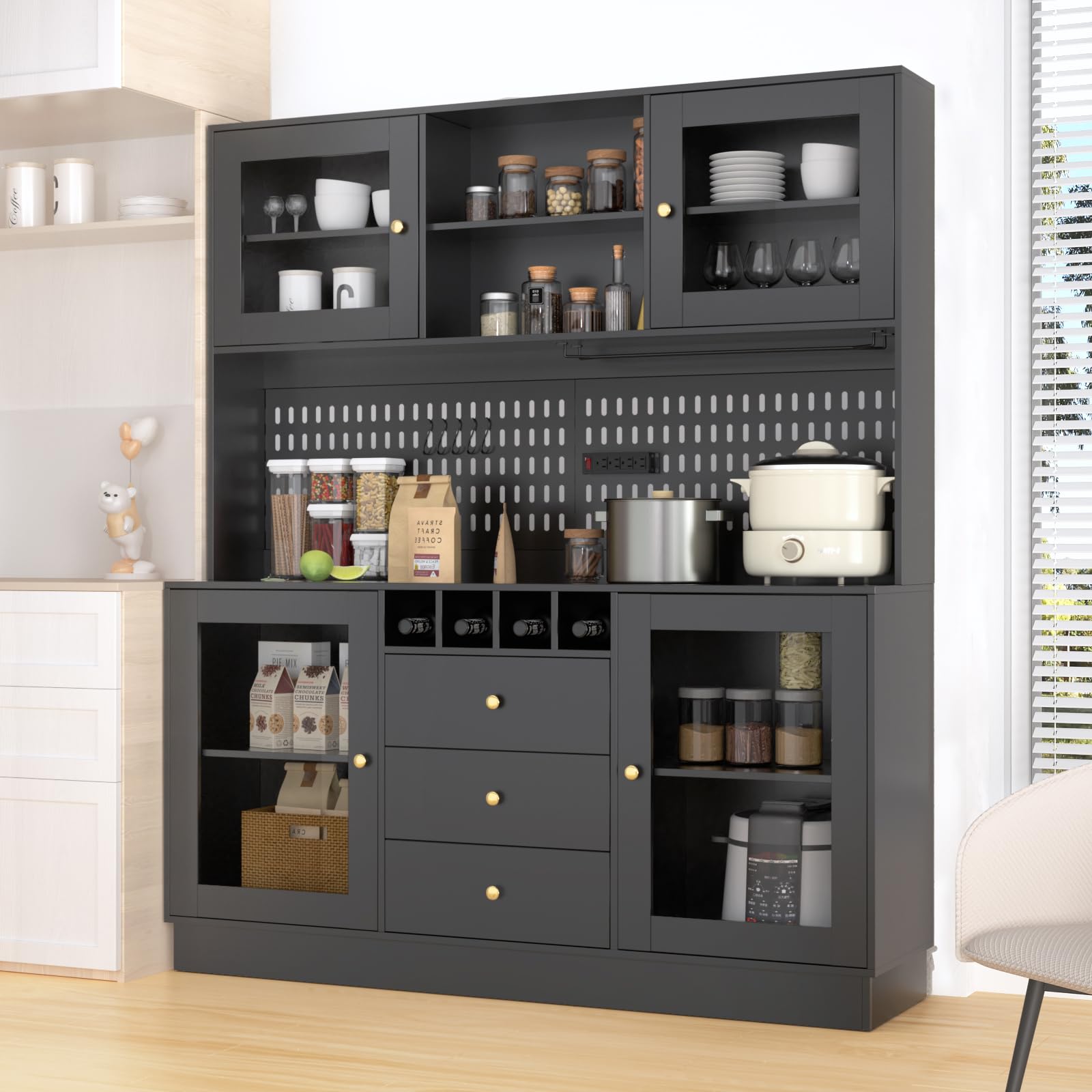 75" Tall Kitchen Hutch Cabinet with Pegboard