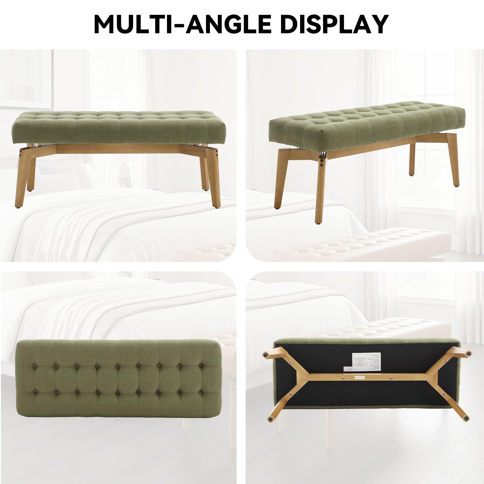 Tufted Linen Upholstered Bench 45.5"