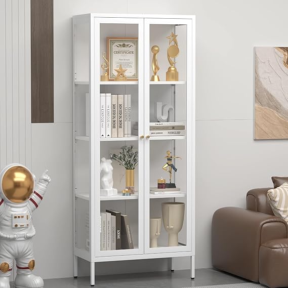 Display Cabinet with Glass Doors and LED Lights