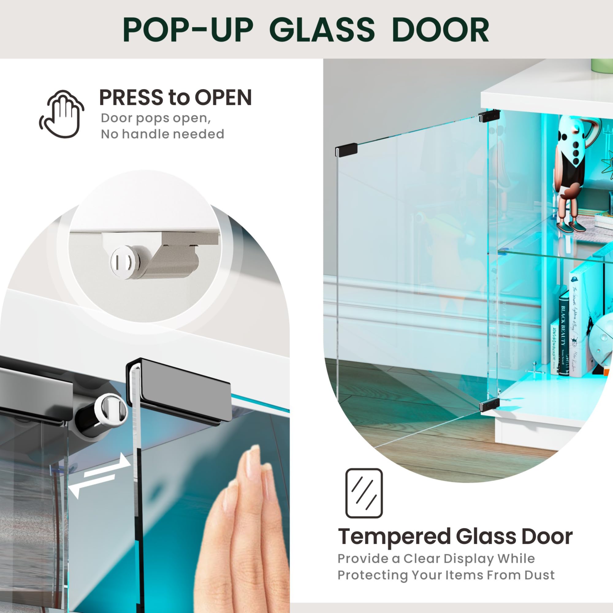 RGB Lighted Glass Display Cabinet with Motion Sensor