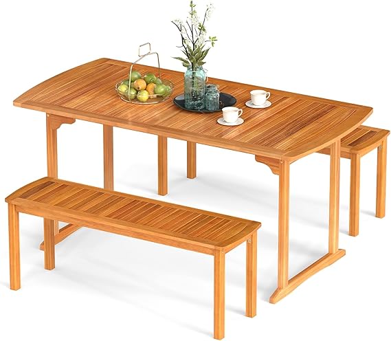 7-Piece Acacia Wood Patio Dining Set with Cushioned Chairs