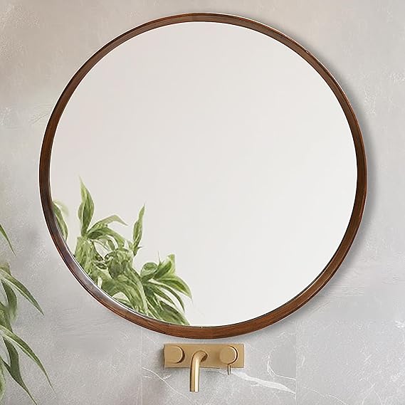 30 Inch Round Wood Wall Mirror