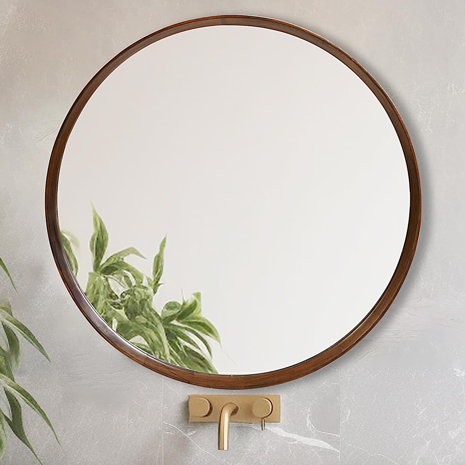 30 Inch Round Wood Wall Mirror