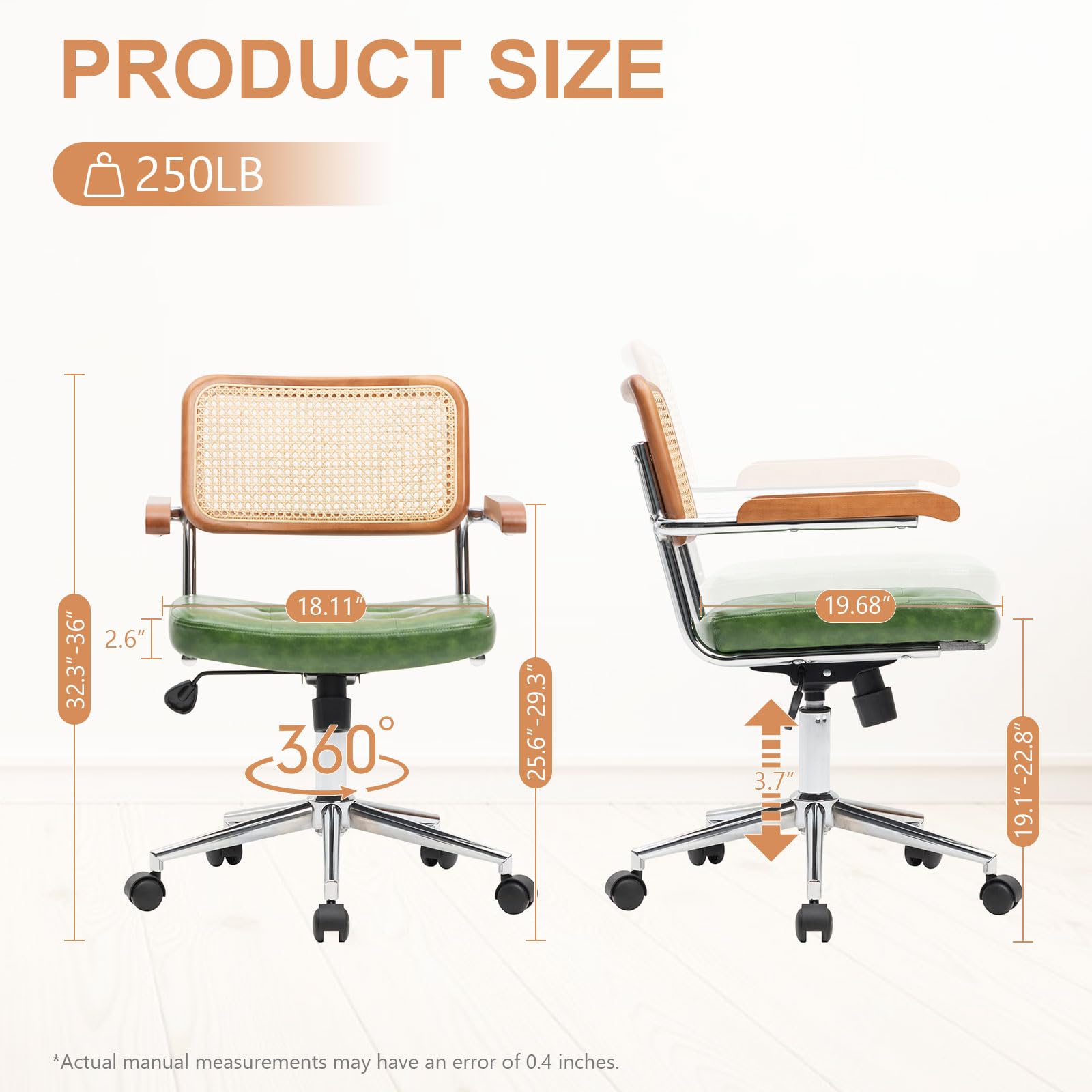 Rattan Office Chair with Wood Armrest