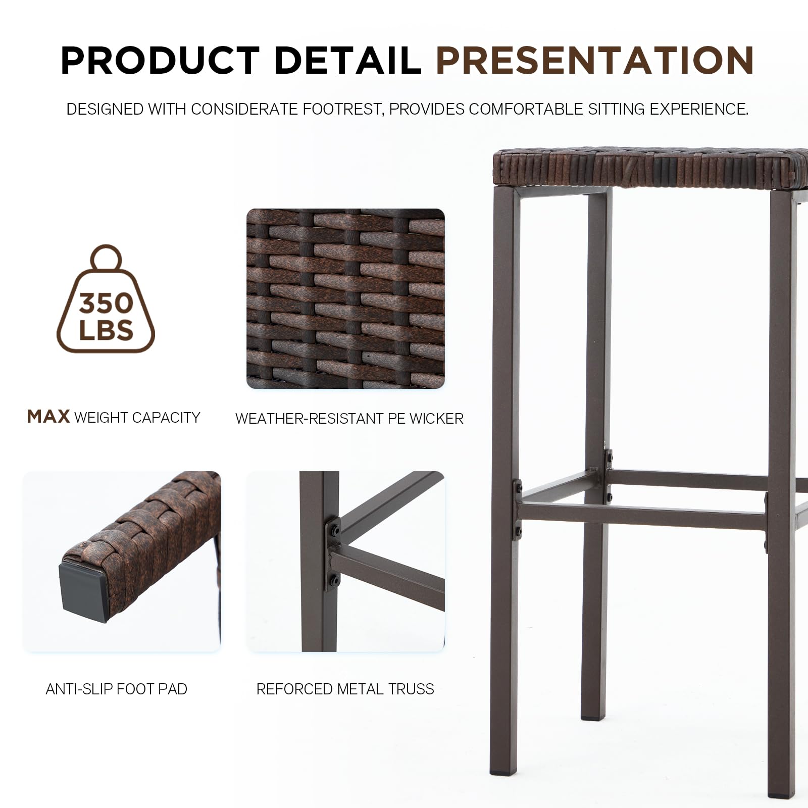 Outdoor Tiki Bar Set with 2 Stools
